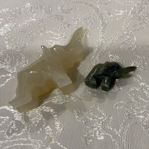 Vintage Marble/Quartz & Jade  Stone Elephant Hand Carved Figurines Trunk Up 2"